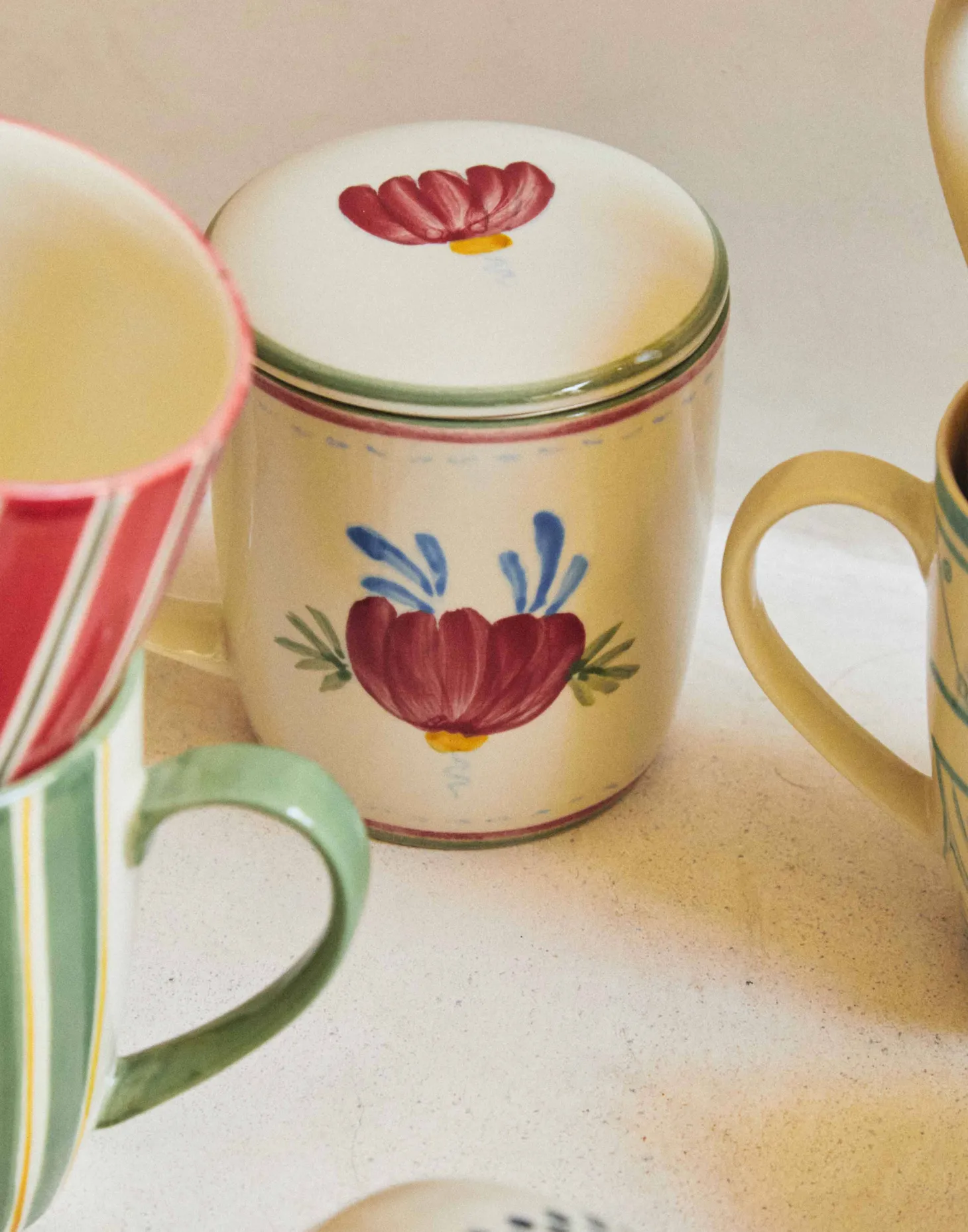 Taza Cerámica Con Filtro Flores