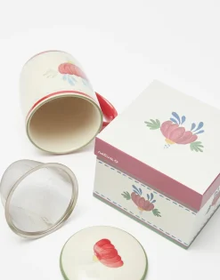Taza Cerámica Con Filtro Flores