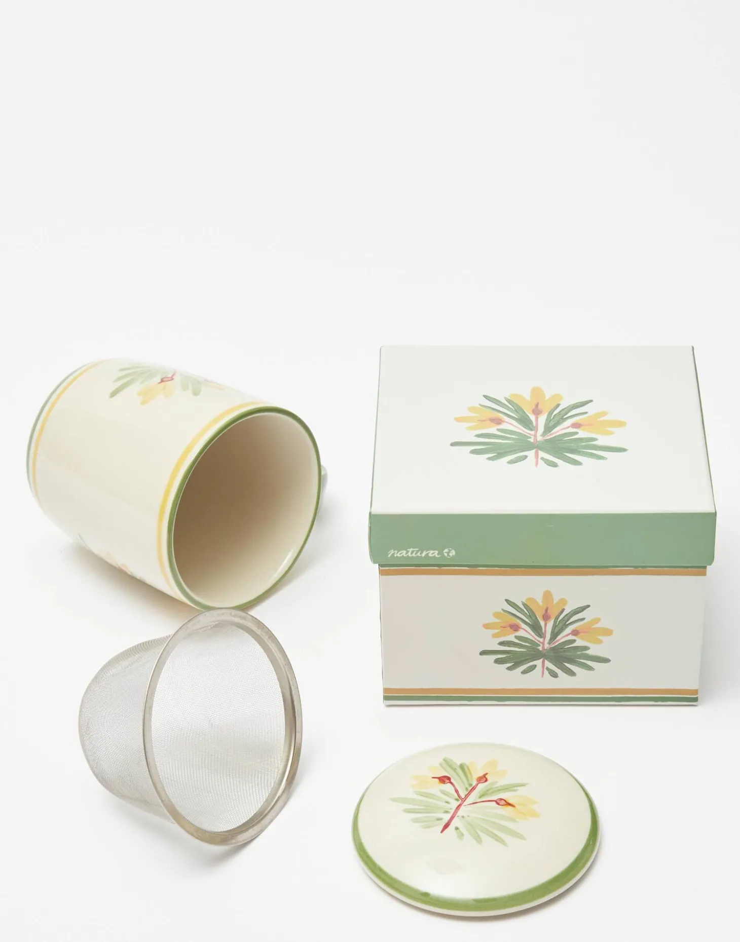Taza Cerámica Con Filtro Flores